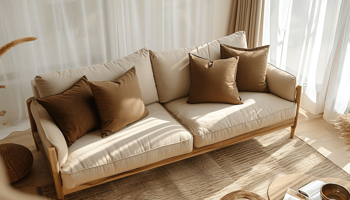 Décoration intérieure : harmoniser un canapé beige avec des coussins et un décor chocolat